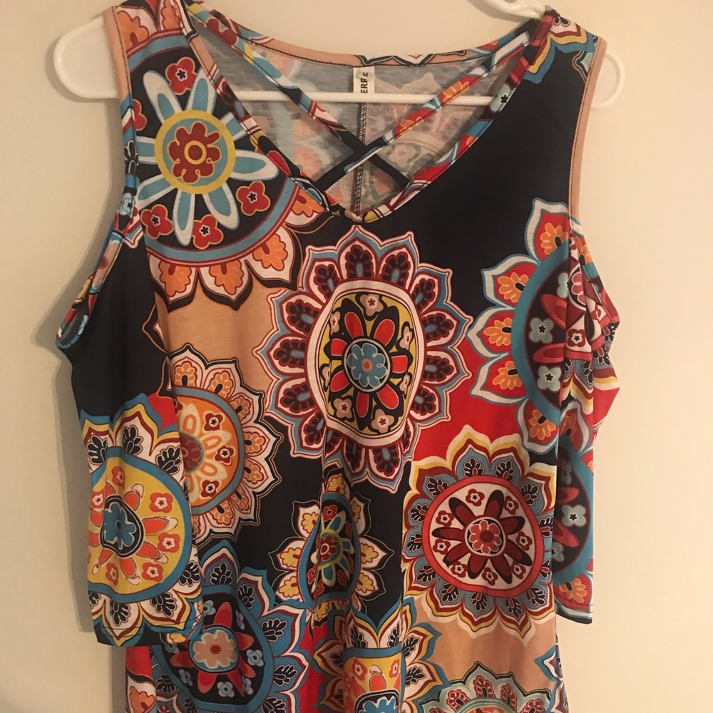 Xuerry • Floral Paisley Cold Shoulder Criss Cross Tunic Blouse • medium
